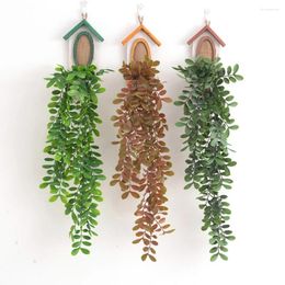 Decorative Flowers Artificial Hanging Plant Fake Ivy Vine Wall Basket Decoration For Outdoor Indoor Green Leaves Garland Radish Seaweed