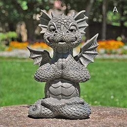 Dragon Meditation Dragon Statue Resin Ornament Small Dinosaur Shape Sculpture Decoration for Garden Outdoor Yard Home Decor 240322