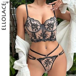 Sexy Set Ellolace Fancy Lingerie Floral Delicate Underwear Seamless Bra Set Women 2 Piece See Through Luxury Lace Intimate Erotic Outfits L2447