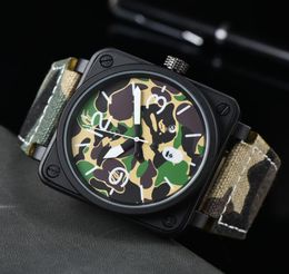 Men039s sports quartz ROSS watch square personality camouflage dial waterproof world time ultrathin BR watch series nylon belt1564240