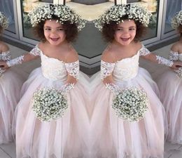 Lace Sheer Long Sleeves Little Girls Pageant Gowns Tulle Ball Gown Flower Girl Dresses For Wedding Baby Birthday Party Dress Cheap6480424