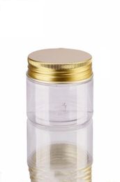 100ml 200ml Transparent PET Plastic Jars Storage Cans Round Bottle with Gold Aluminium Lids for cream lotion mud mask lip balm4203672