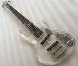 Acrylic 5 string Electric Bass guitar Factory Custom 5 String Bass transparent acrylic Body Head LED light electric bass4111955