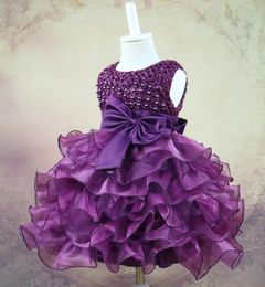 Girls flower princess dress 2024 bow wear beads baby skirt dress flower child wedding dress pompadour dresses