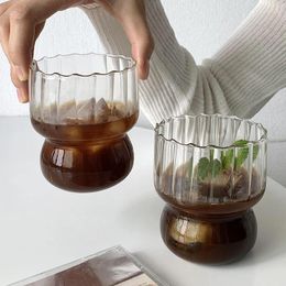 Wine Glasses Heat Resistance Glass Cup INS Vintage Stripe Coffee Mug Home Office Breakfast Milk Latte Cups Creative Drinkware 315ml Vaso