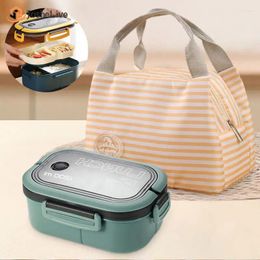 Dinnerware Double Layer Easy To Clean Lunch Bag Bento Lattice Design Portable Insulation Tableware Ice Pack Lovely Double-layer