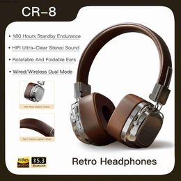 Cell Phone Earphones 2024 New CR-8 Classic Earmuffs Wireless Bluetooth Headphones Studio DJ Stereo Foldable Game Earphones Y240407