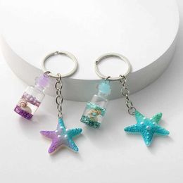 Keychains Lanyards Pretty Resin Beautiful Starfish Glass Bottle Ocean Sea Key Rings For Women Girls Friend Good Gift Handmade Jewellery Q240403