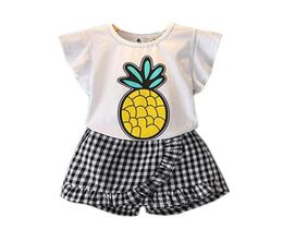 Summer Girls Clothes 2019 New Casual Kids Costume for Toddler Girls Cartoon Pineapple Shirts Plaid Shorts Children Clothing Set3978426