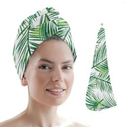 Towel Green Leaves Lines Tropical Plants Dry Hair Quick-Dry Microfiber Home Bathroom Turbans For Women
