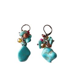 Dangle Ohrringe versilberte ovale Form viele Farben türkisstein Stein für Frauen Mode Juwelmarmultikolor Hirse Perle Turquoise Ohrringe