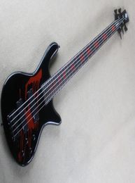 Factory Custom 5 Strings Black Electric Bass Guitar with Red PatternBlack HardwaresRosewood FingerboardOffer Customized9722374