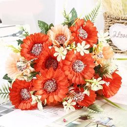 Decorative Flowers Simulation Silk Gerbera Bouquet Dining Table Artificial Sunflower Rose Red Fake Flower Wedding Decoration