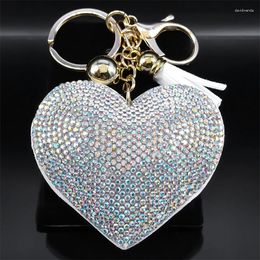 Keychains Korean Fashion Shiny Rhinestone Love Heart Keychain For Women White Tassel Metal Keyring Bag Charm Jewellery Llaveros KZZZ199S01