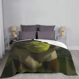 Blankets Funny Anime Shrek Cartoon Fleece Printed Portable Warm Throw Blanket For Bed Travel Rug Piece