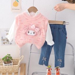 Clothing Sets Kids 2024 Spring Baby Gilr Clothes 1 To 5 Years Korean Style Knitted Vest Shirts Pants Girls Boutique Outfit