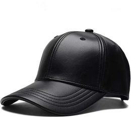 Ball Caps Unisex Solid Mens Baseball Hat PU Leather Hip Hop Button Womens Adjustable Sun Truck Q240403