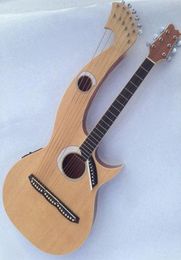 Rare Harp Guitar 6 6 8 String Natural Wood Acoustic Electric Guitar Double Neck Guitar9831108