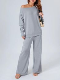Women's Sleepwear Women S Knit 2 Piece Outfits Matching Lounge Sets Long Sleeve Pullover Tops Wide Leg Pants Set Fall Casual Sweater