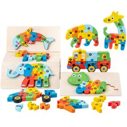 3D Wooden Puzzle Hand Grab Boards Cartoon Animals Puzzle Jigsaw Game ForChildren Early Learning Kids Educational Toys