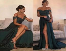 Sexy Dark Green Prom Dresses A Line Chiffon Off Shoulder Floor Length High Side Split Lace Elegant Long Evening Dress Formal Gowns1959353