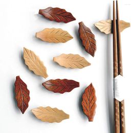 Chopsticks Leaf Shape Wooden Holder Stand Spoon Rest Fork Rack Frame Art Craft Dinner Tableware Kitchen Accessories