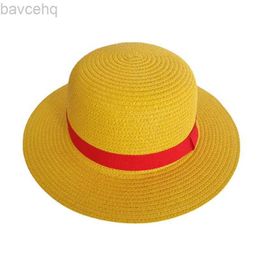 Wide Brim Hats Bucket Hats Luffy Straw Hat Anime Cartoon Cosplay Cap Accessories for Women Men Kids Summer Sunshade 240407