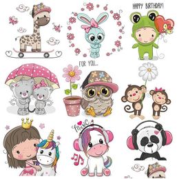 Sewing Notions & Tools Kids Iron On Es Cute Rabbit Heat Transfer Stickers With Colorf Pattern Appliques Design Decoration Washable Fo Dhwyb