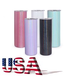 Stocked US Shimmer Mixed Color Double Wall Insulate Glitter Travel Mug Water Bottle Thermos Tumbler 20oz