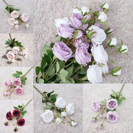 Decorative Flowers Handmade Rose Bouquets European Floral Art Silk Artificial Flower Arrangement Fake Simulated Christmas