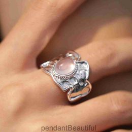 Pink hibiscus stone opening tin foil texture opening ring niche design Personalised high-end cool and trendy ring