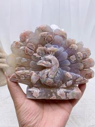 Decorative Figurines Natural Crystal Flower Agate Peacock Sculpture Polished Wholesale Restoration Of High-quality Home Decoration