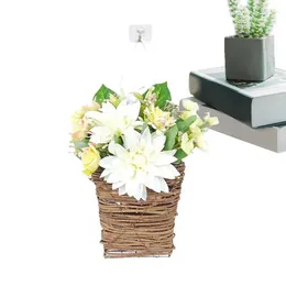 Decorative Flowers Door Hanger Basket Wreath Daisy Artificial Spring Ornament Farmhouse For Home Porch Window Wall Decor