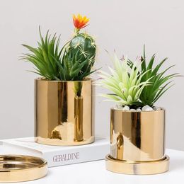 Vases Nordic Ceramic Succulent Plant Flowers Pots Golden Simulation Potted Creative Desktop Decoration Ornaments Home Decor Vase