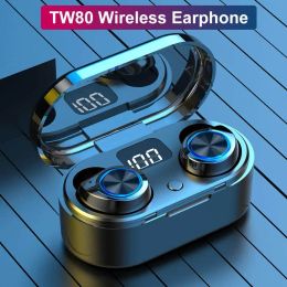 Headphones New TW80 Bluetooth 5.0 TWS Earphones CVC8.0 Active Noise Reduction Stereo InEar 9D Stereo Sports IPX7 Waterproof Earbuds