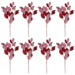 Decorative Flowers 8 Pcs Simulated Eucalyptus Leaves Fake Plant Decors Artificial Adornments Decorate Iron Faux Stem Home