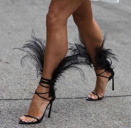 show fashion sandals genuine leather feather stiletto heel shoes6315348