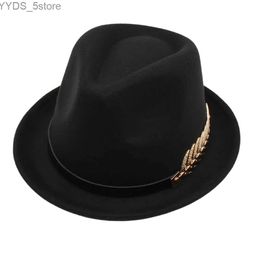 Wide Brim Hats Bucket New alloy fish bone band decoration Fedora hat womens casual curly Trilby autumn wholesale mens top jazz wool felt yq240407