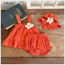 Clothing Sets Summer Girl Baby Set Oranage Flower 2024 Born First Baptism Birthday 1 2 3 Year Children Hat Dress Pants