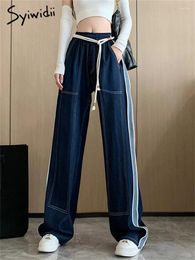 Women's Jeans Syiwidii Cargo Women High Waisted Spliced Vintage Wide Leg Straight Spring 2024 Streetwear Casual Baggy