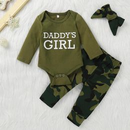 Clothing Sets 0M-12M Infant Girls Summer Army Green Short-sleeved Bag Fart Coat Triangle Ha Clothes Camouflage Trousers Three-piece Set