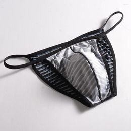 Underpants Men Striped Underpant High Stretch Thong Panties Fitness Sport G-string Briefs Trunk Sexy Convex Pouch Low Rise T Back Underwear