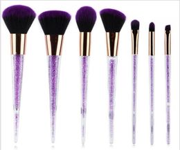 Newest 7pcs Purple Crystal Makeup Brushes With Diamond Makeup Brush Black Purple Brush Cosmetic Set Blusher Foundation BB Cream1041377