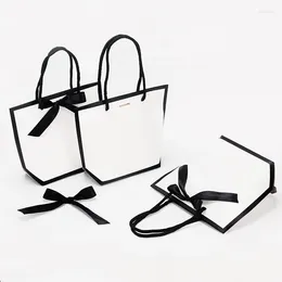 Gift Wrap 5pcs Ribbon Bow Bags Portable White Bag Pardboard Paper Packaging With Handles Wedding Flower Wrapping