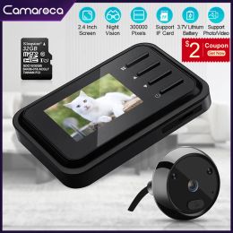 Doorbell Camaroca New 2.4Inch Peephole Doorbell Camera 120° HD Infrared Night LCD Vision Door Bell Camera Photo Auto Storage 3 Ringtones