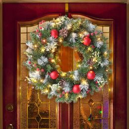 Decorative Flowers Christmas Wreath Prelit Handmade Garlands Front Door Lights Battery Powered Flocked Festive Decorations G2