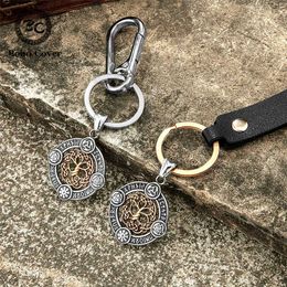 Keychains Lanyards Never Fade Norse Runes Life Tree Keychain Mens Viking Myth Vegvisir Valknut Leather Keyholder Protector Jewellery Q240403