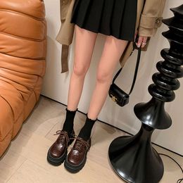 British Style Thick Soled Small Leather Shoes for Women Jk High Heels Lefu New Hand Grip Pattern Sheepskin Heel