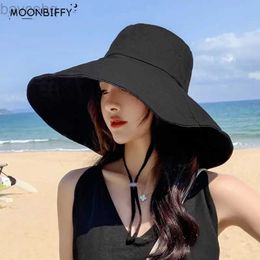 Wide Brim Hats Bucket Hats Japan and South Korea Big Brim Hat Womens Spring and Summer Foldable Travel Sun Hat Sun Hat Solid Color Casual Fisherman Hat 240407