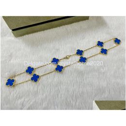 Pendant Necklaces Luxury Van Brand Clover Designer 18K Gold Cross Chain Blue Stone 15Mm 4 Leaf 10 Flower Choker Necklace Nice Party Otqvo